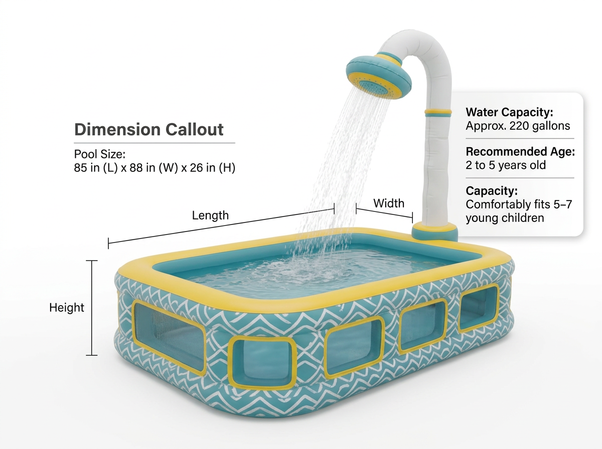 Premium Family Inflatable Pool With Built-In Rain Shower
