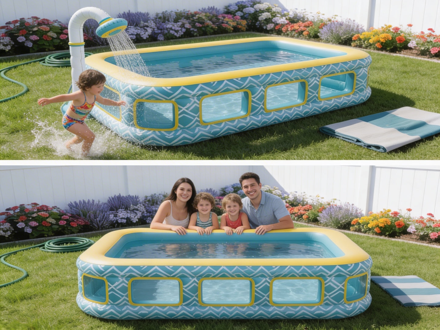 Premium Family Inflatable Pool With Built-In Rain Shower
