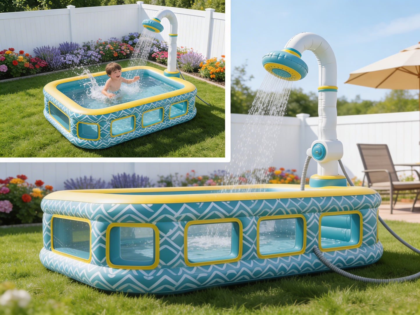 Premium Family Inflatable Pool With Built-In Rain Shower